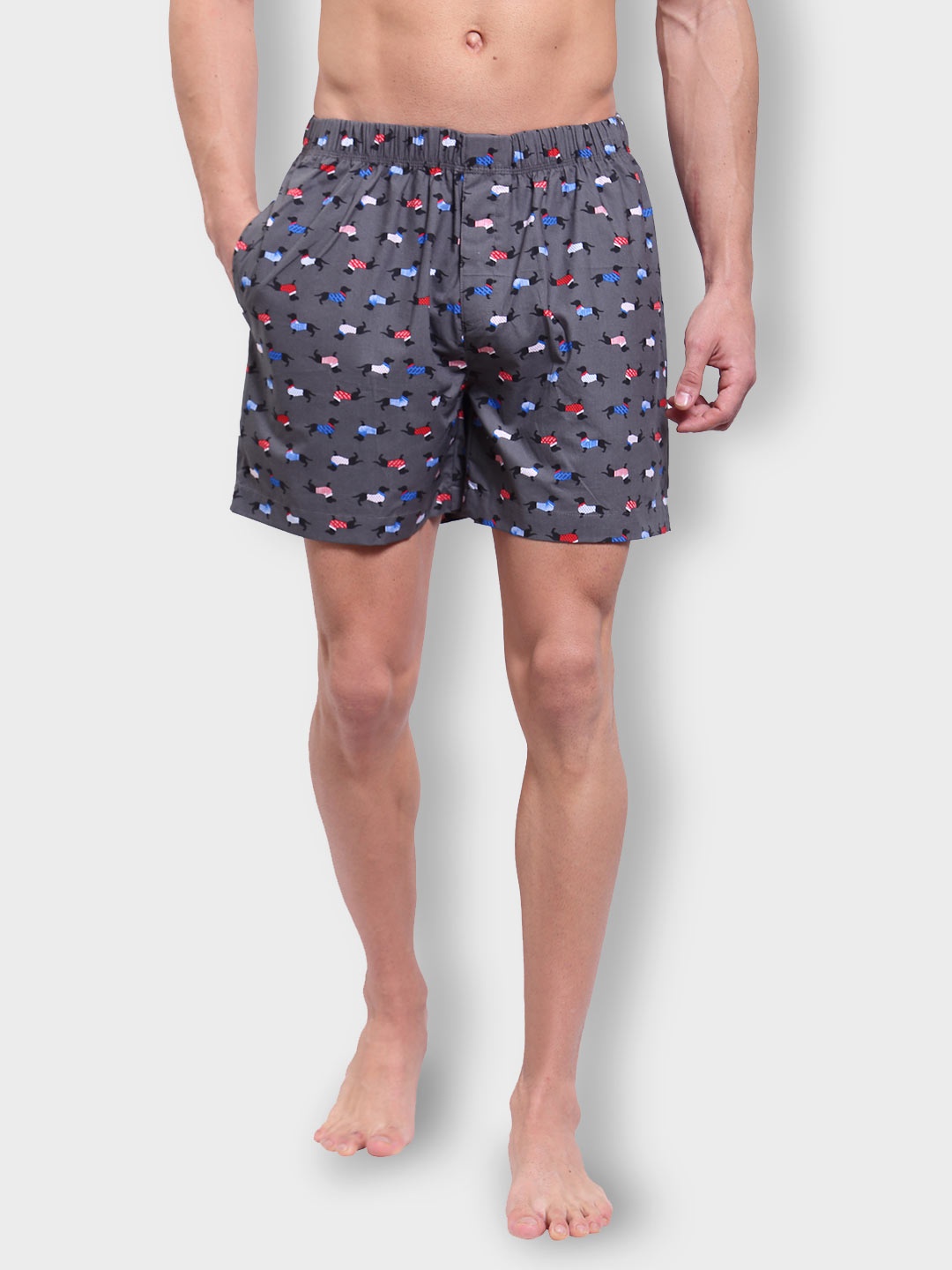 Zoiro Men Printed Pure Cotton Boxers, Grey