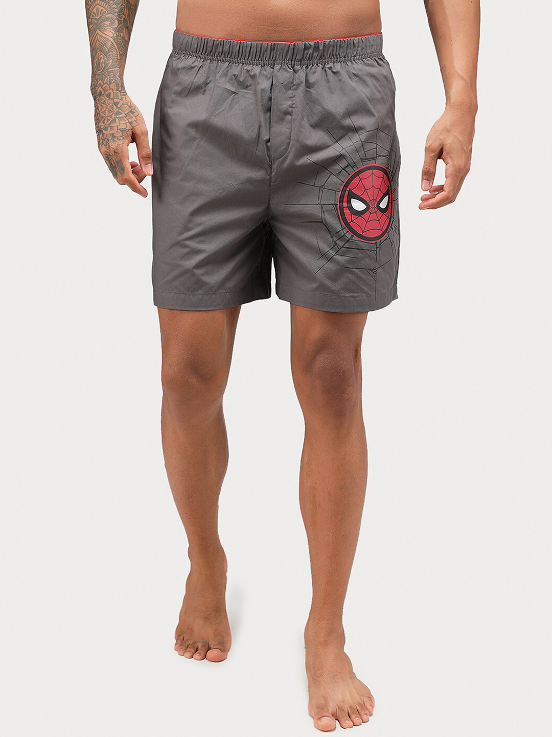 

Zoiro Men Spider-Man Printed Pure Cotton Boxers, Grey