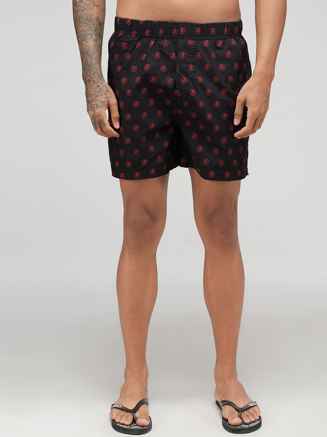 

Zoiro Men Avengers Logo Printed Pure Cotton Boxers, Black