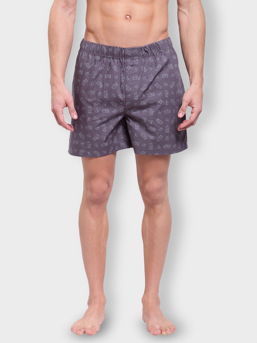 

Zoiro Men Printed Pure Cotton Boxers, Grey