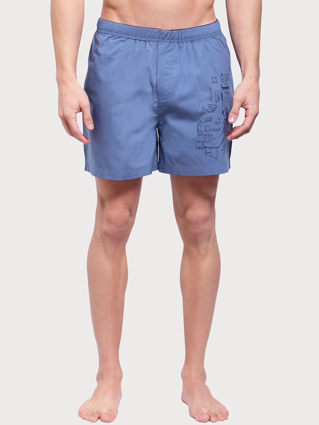 

Zoiro Men Printed Pure Cotton Boxers, Blue