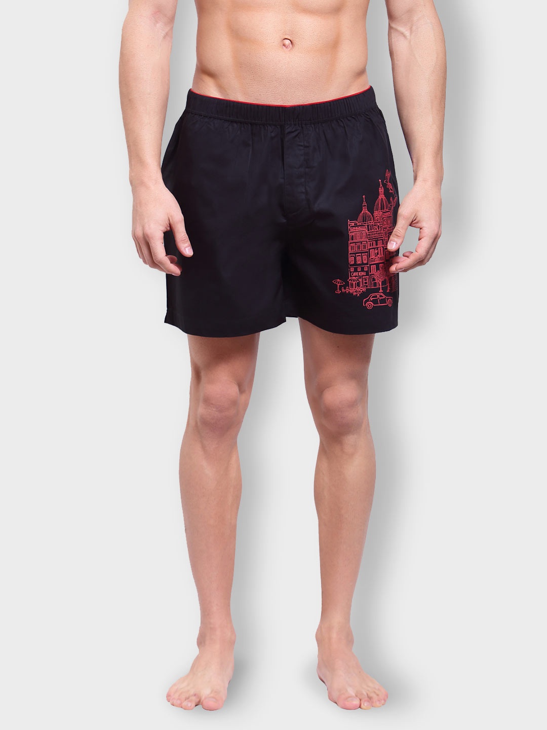 

Zoiro Men Printed Pure Cotton Boxers, Black