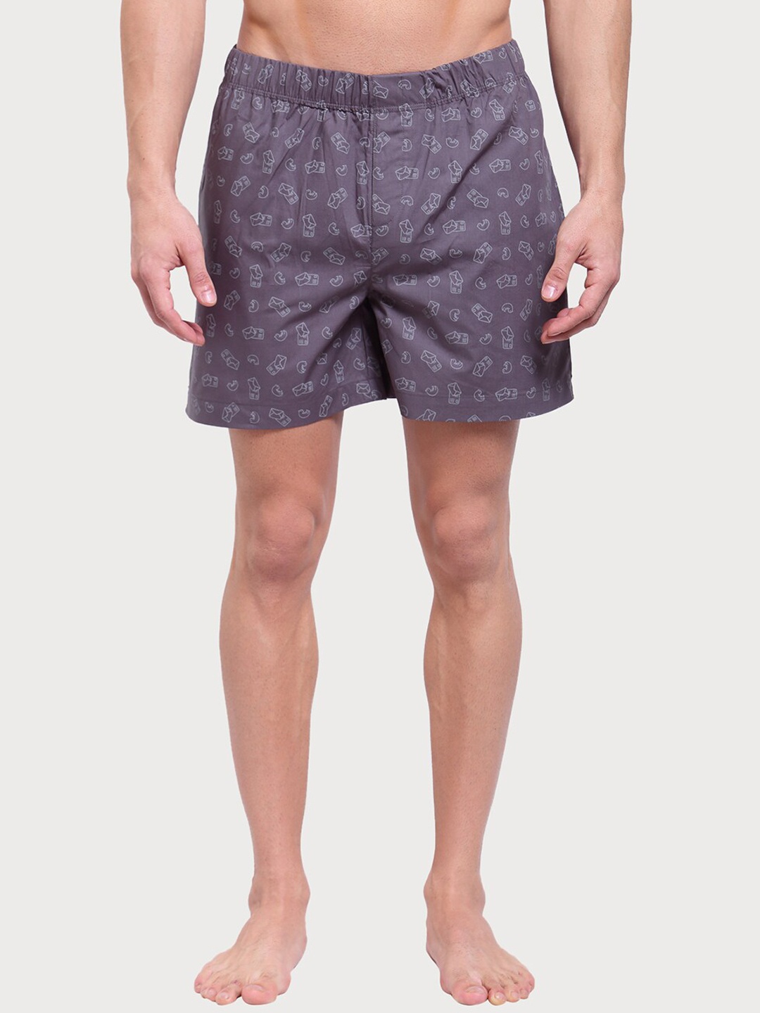 

Zoiro Men Printed Pure Cotton Boxers, Grey
