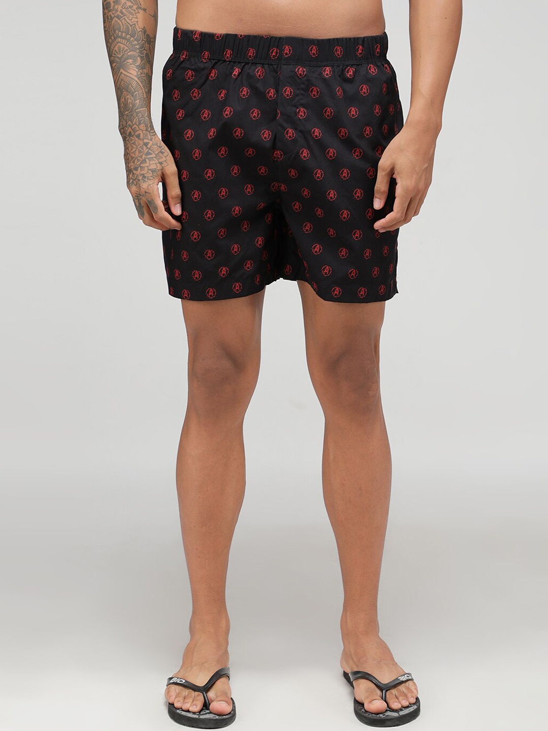 

Zoiro Men Avenger Logo Printed Pure Cotton Boxer ZOIROMARVEL#M54, Black