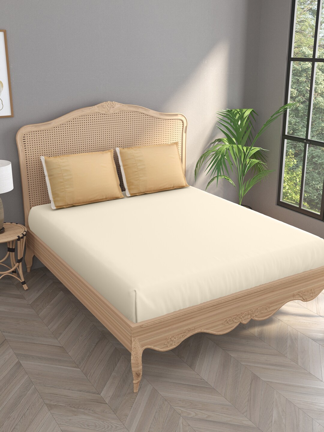

Gulaab Jaipur Beige 800 TC Egyptian Cotton King Bedsheet with 2 Pillow Covers
