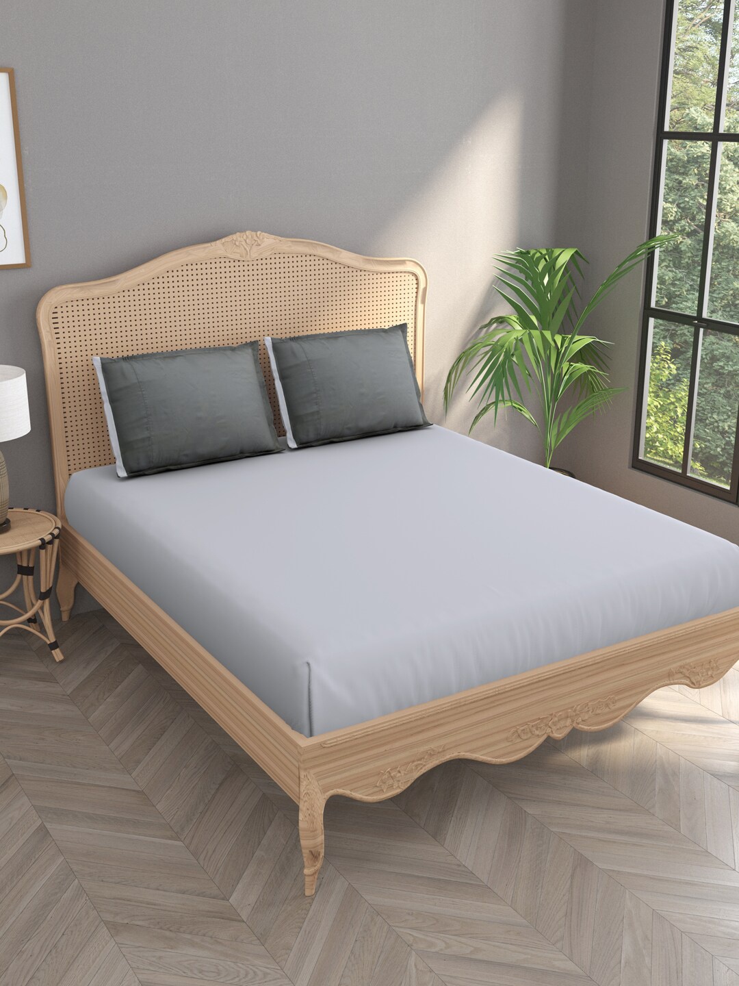 

Gulaab Jaipur Grey 800 TC Egyptian Cotton King Bedsheet with 2 Pillow Covers