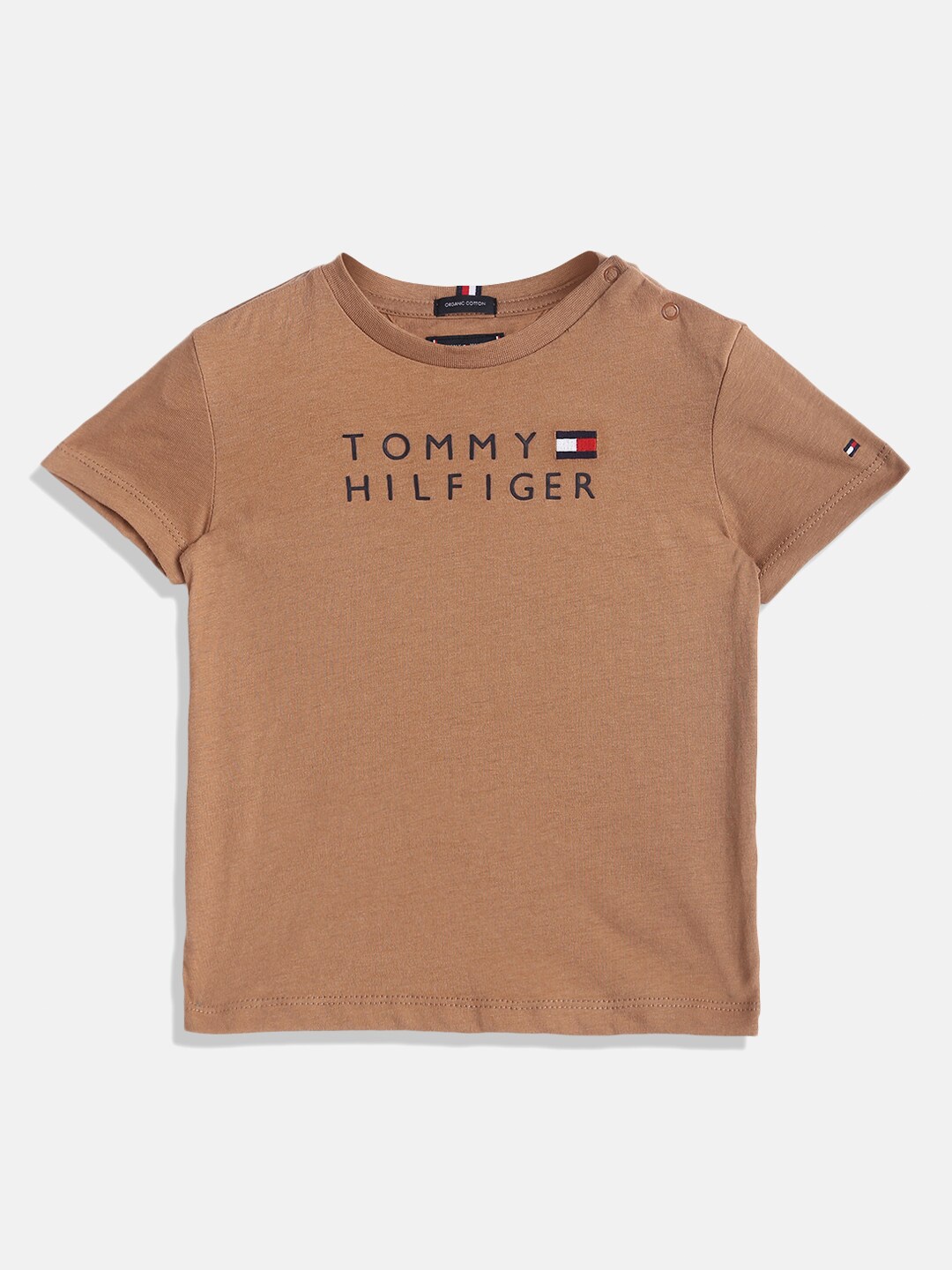 

Tommy Hilfiger Boys Typography Printed High Neck Organic Cotton T-shirt, Brown