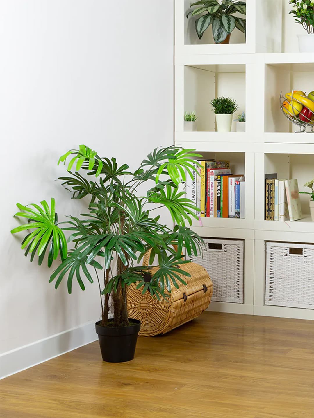 

Fourwalls Green Beautiful Artificial Rhapis Floor Plant with Big Leaves Without Pot