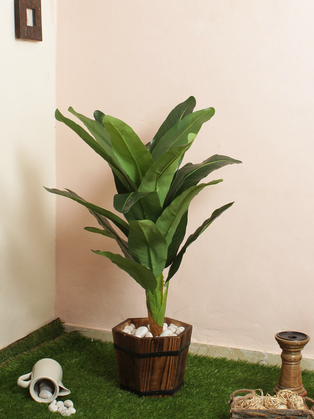 

Fourwalls Green Beautiful Artificial Banana Floor Plant with Big Leaves Without Pot
