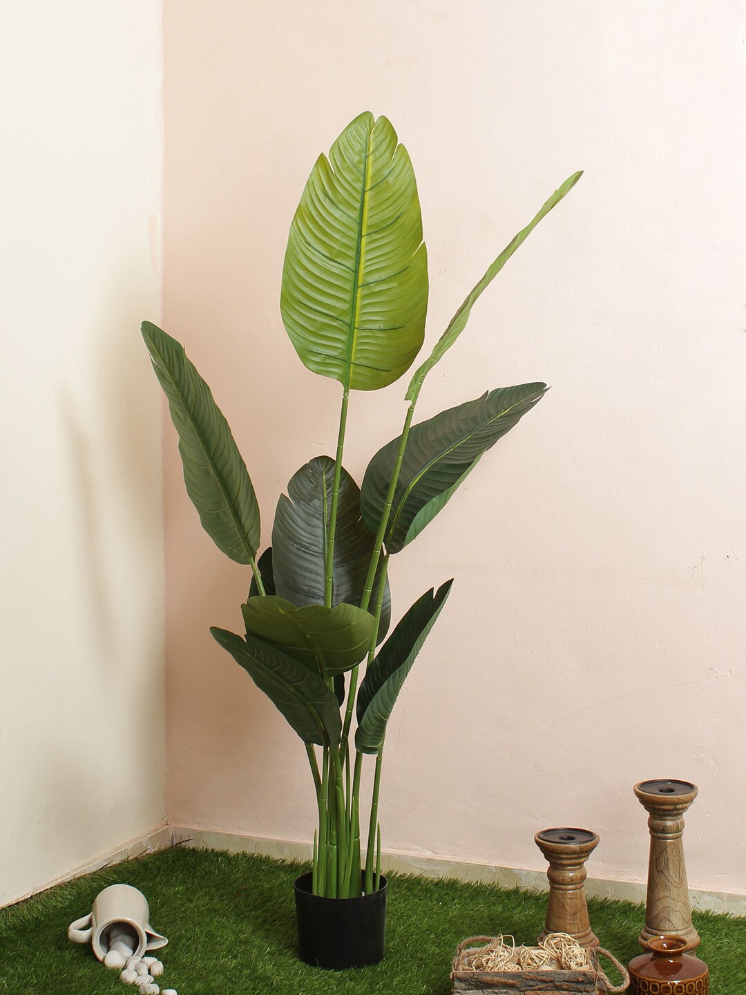 

Fourwalls Green & Black Artificial Real Touch Banana Plant With Pot