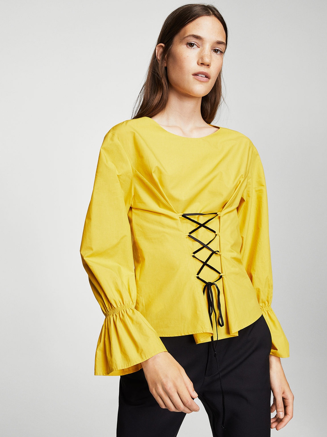 

MANGO Women Mustard Yellow Solid Top