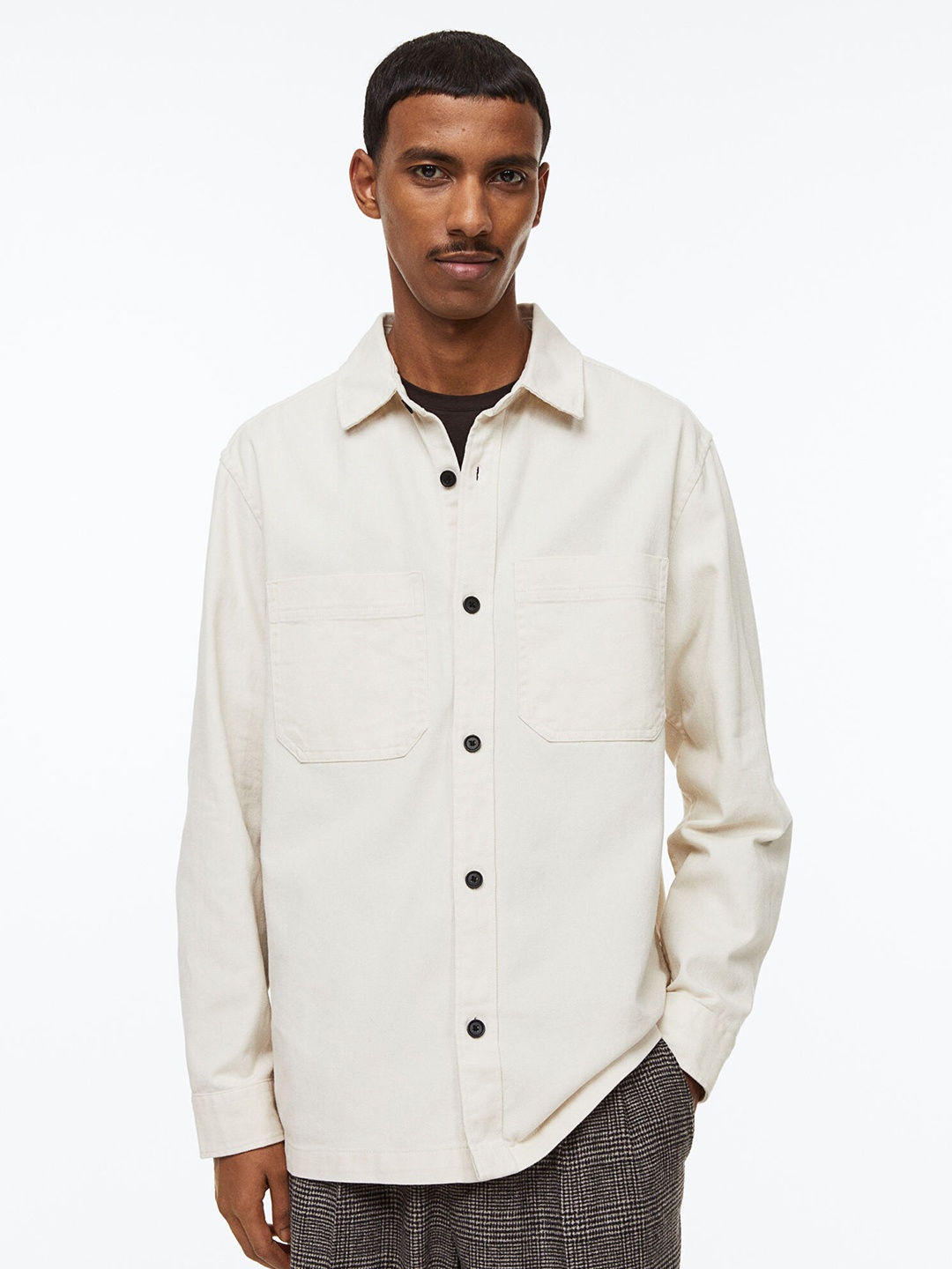 

H&M Men Regular Fit Overshirt, Off white