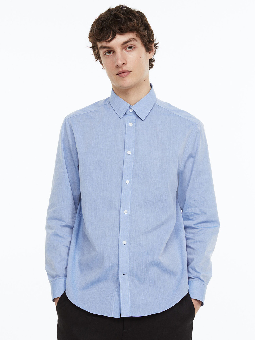 

H&M Men Regular Fit Easy-Iron Shirt, Blue