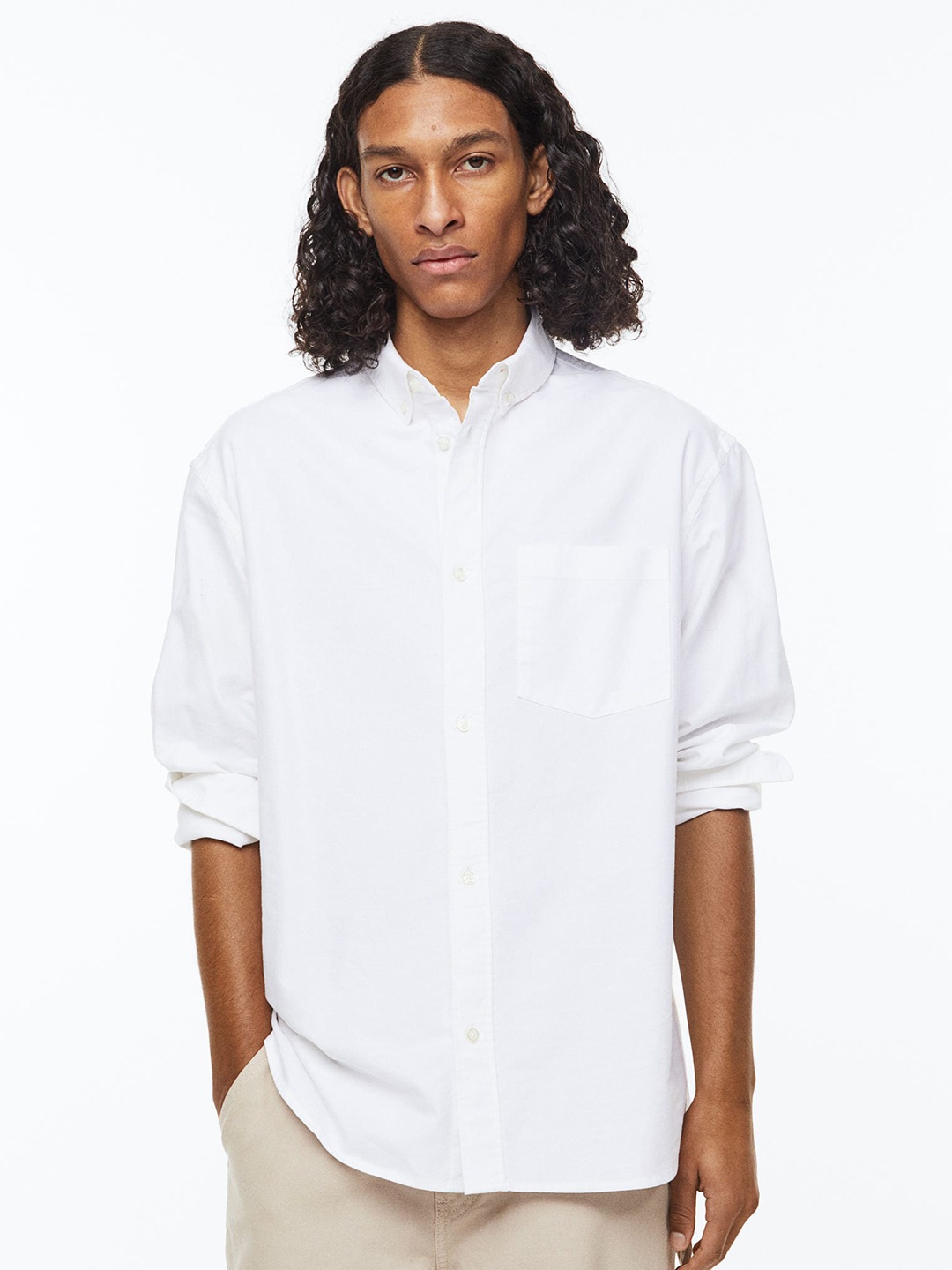 

H&M Men Relaxed Fit Oxford Shirt, White