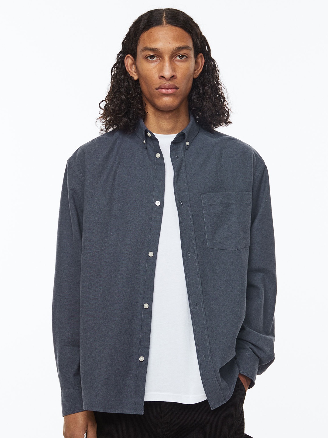 

H&M Men Relaxed Fit Oxford Shirt, Blue