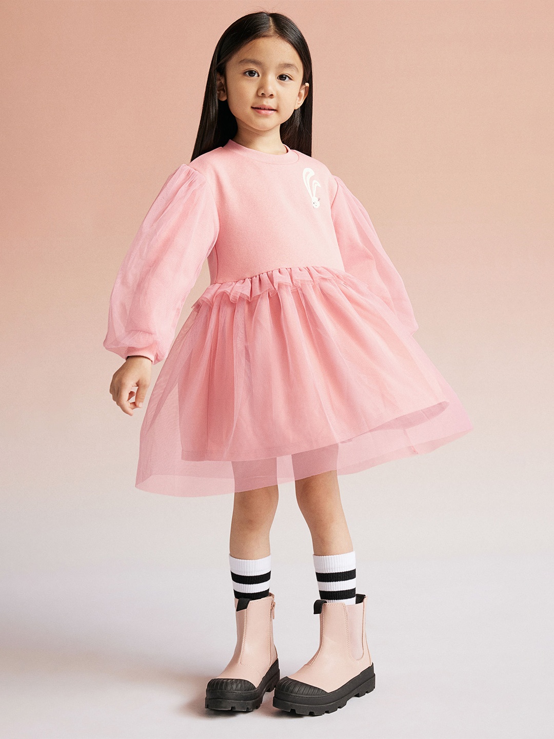 

H&M Girls Tulle-Skirt Jersey Dress, Pink