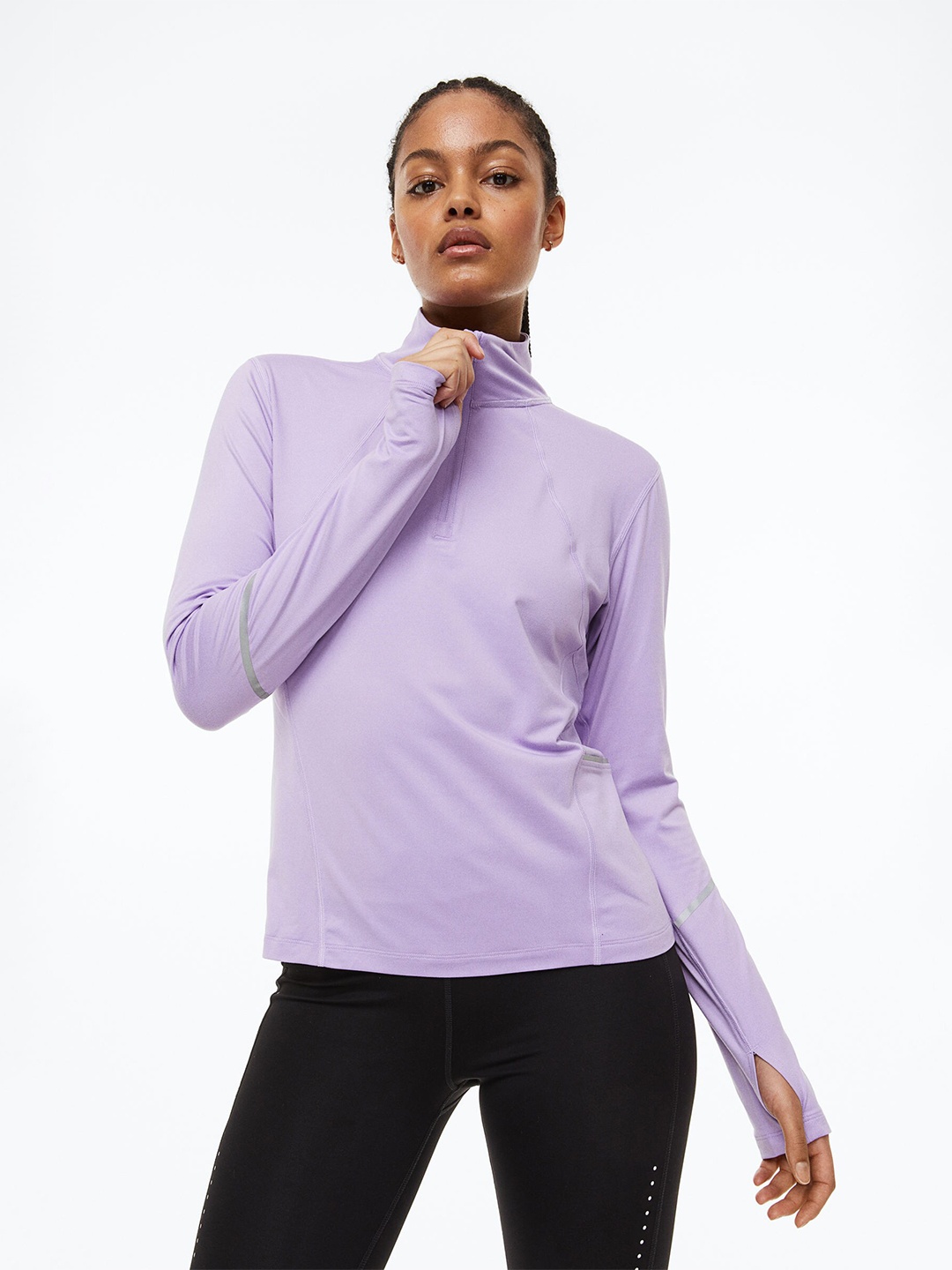 

H&M Women Zip-Top Sports Top in Dry Move, Purple
