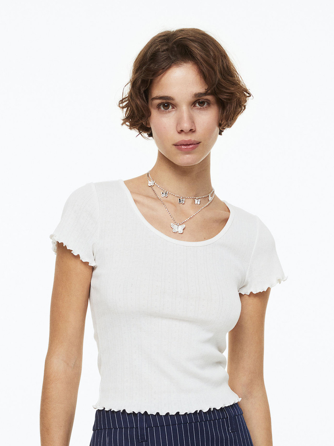 

H&M Women Pointelle Jersey Top, White