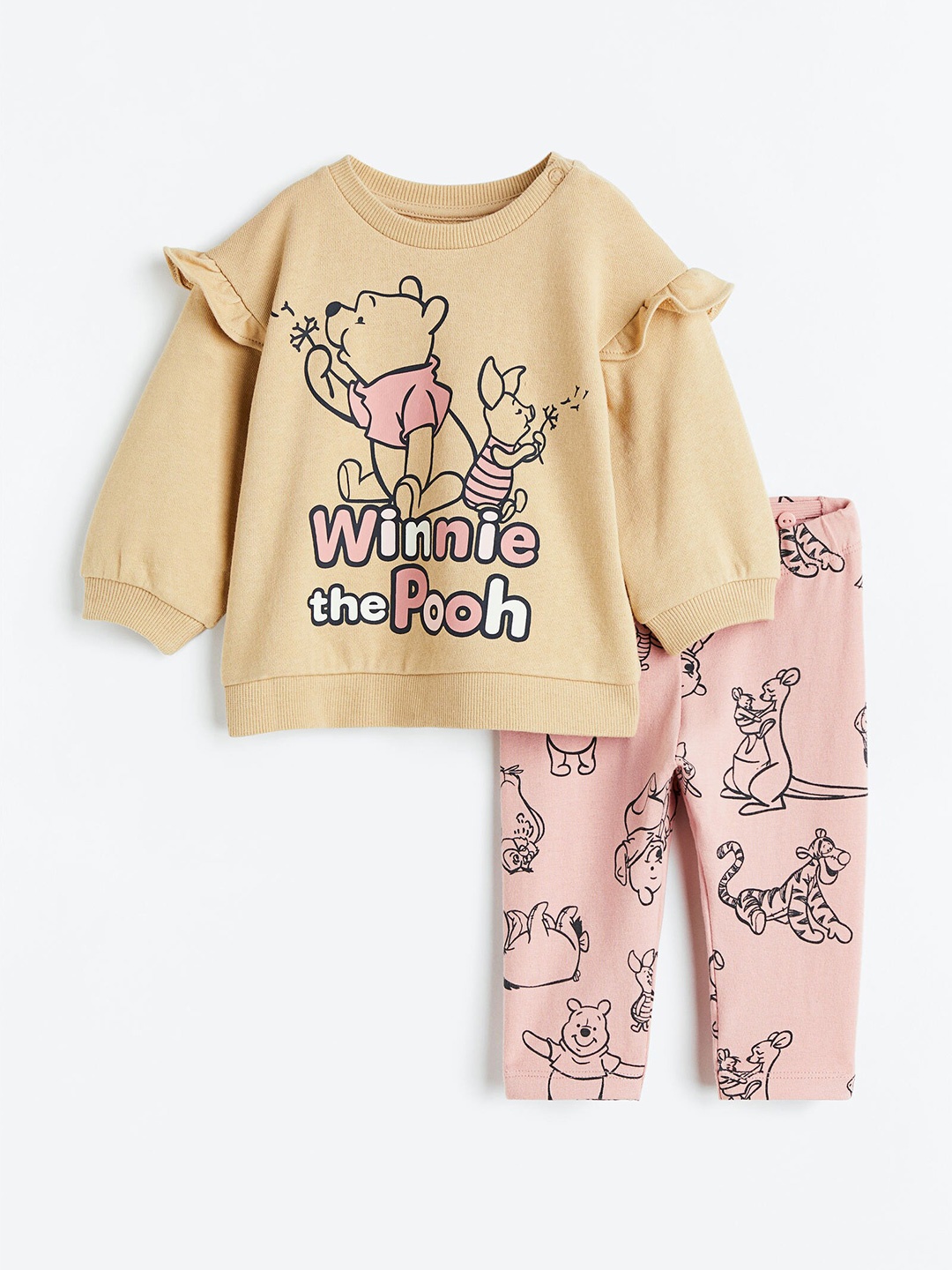 

H&M Girls 2-Piece Printed Cotton Set, Beige