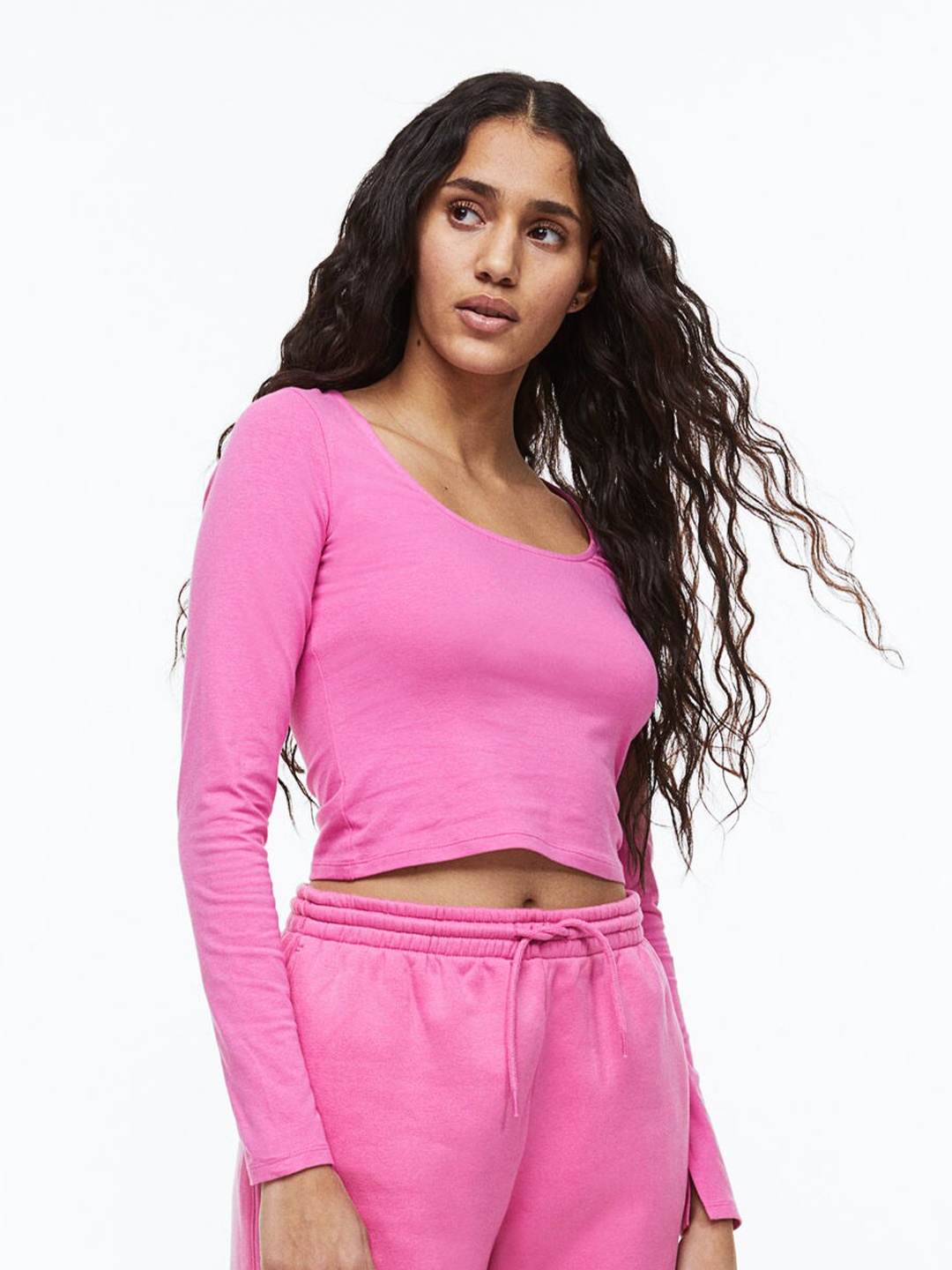 

H&M Women Long-Sleeved Cotton Top, Pink