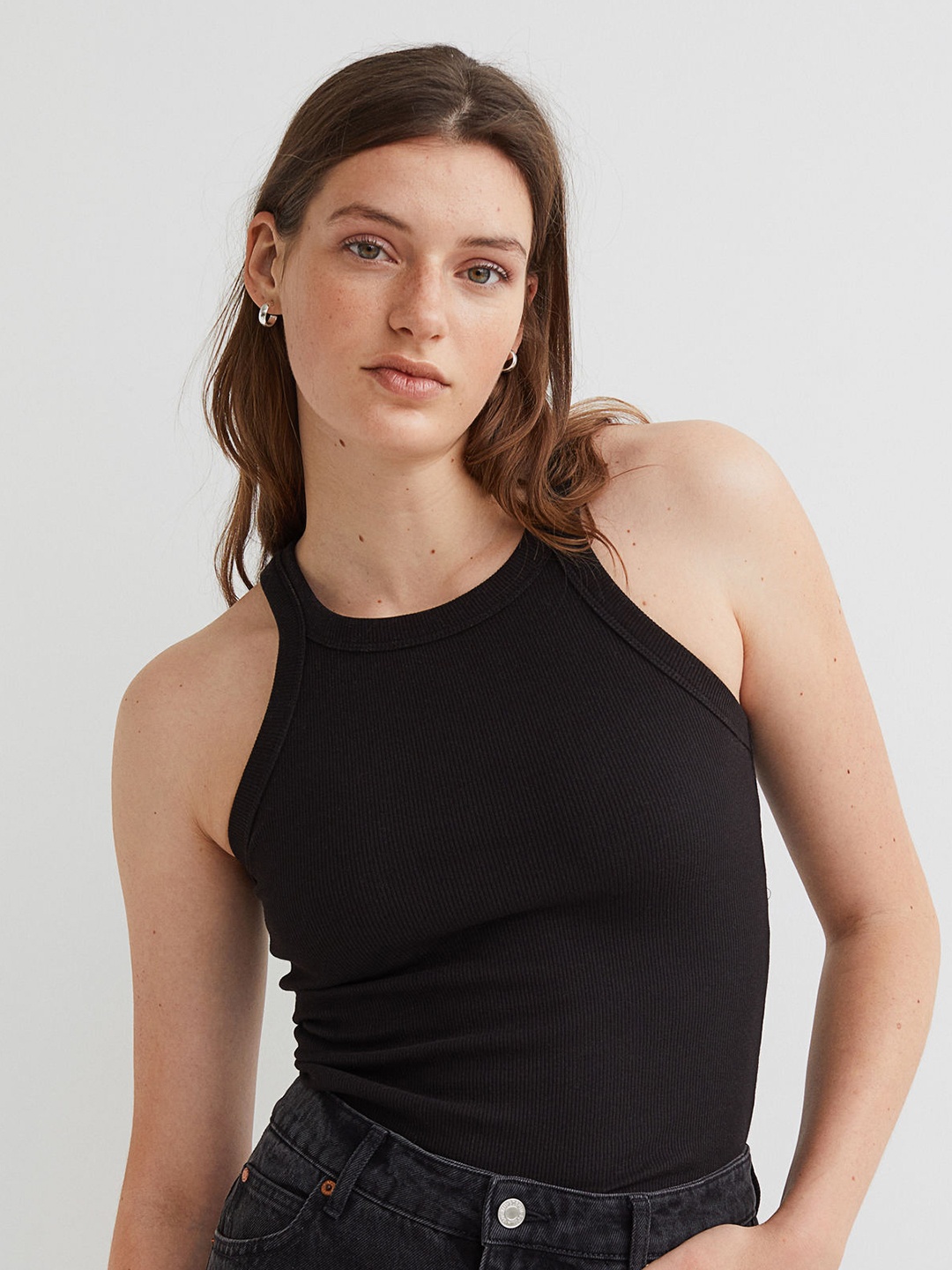 

H&M Women Ribbed Vest Top, Black