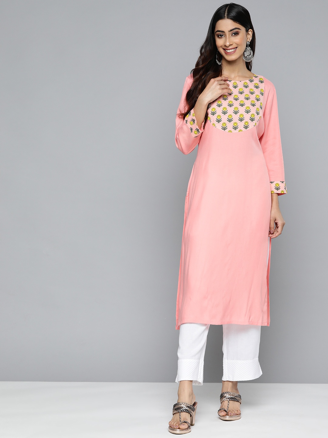 

HERE&NOW Women Floral Printed Kurta, Peach