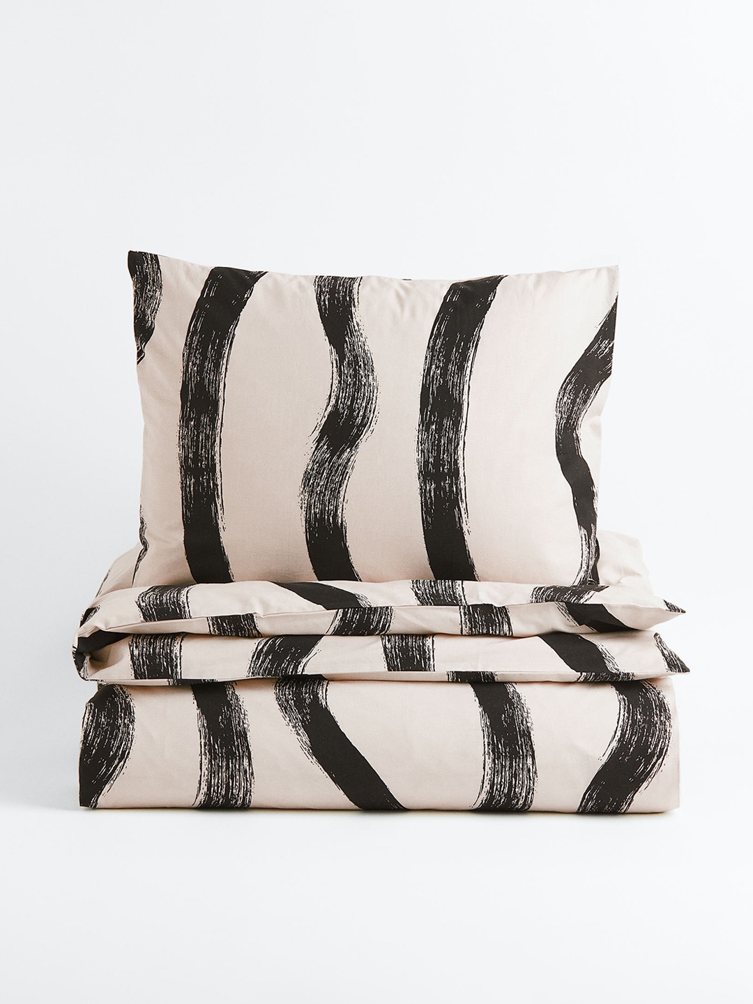 

H&M Off-White & Black Patterned Cotton Single Duvet Cover Set