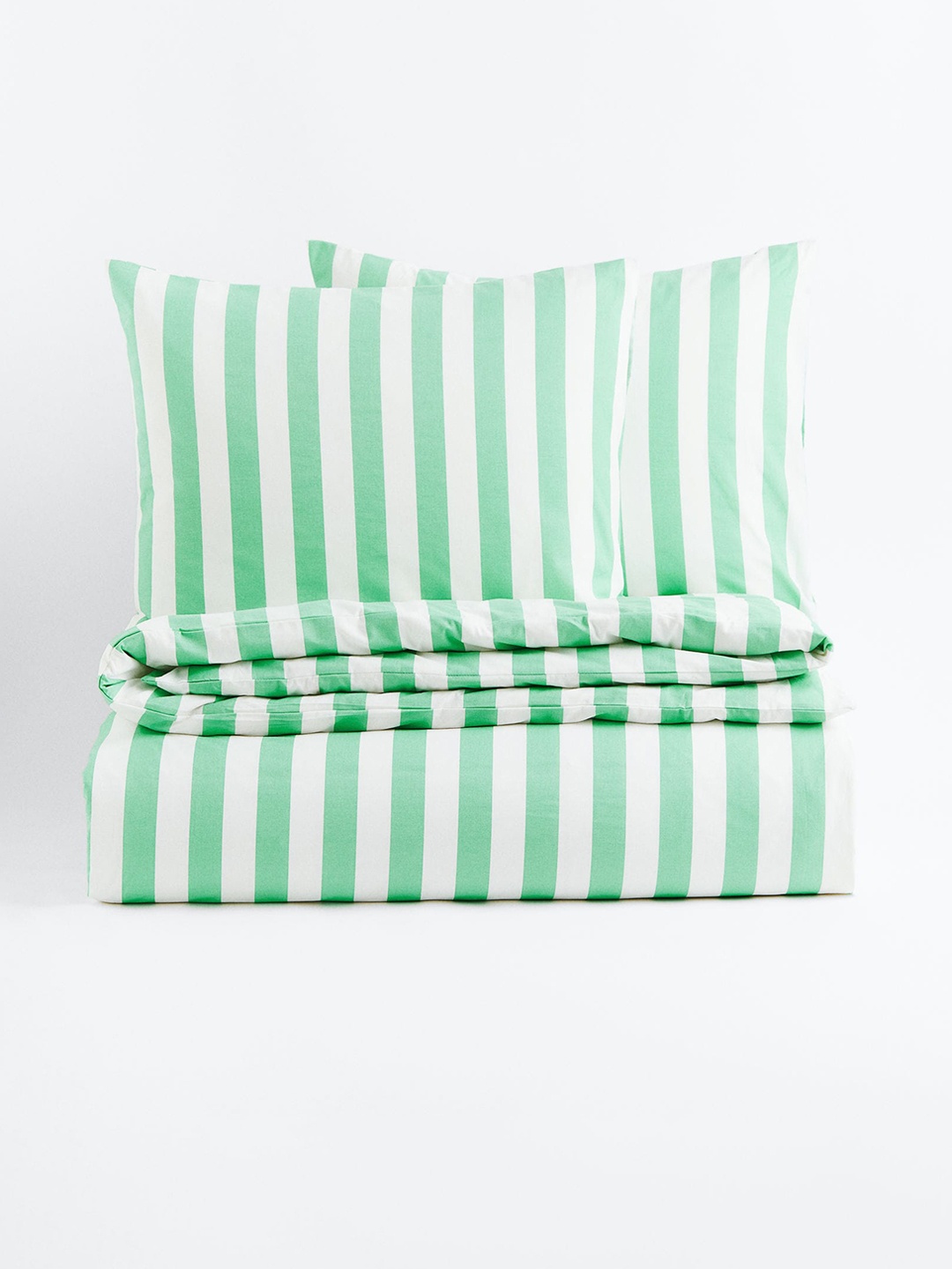 

H&M Green & White Striped Double Duvet Cover Set