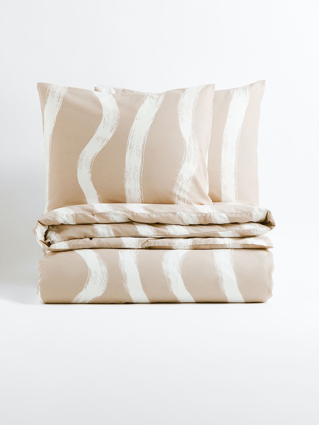 

H&M Beige & White Patterned Cotton Double Duvet Cover Set