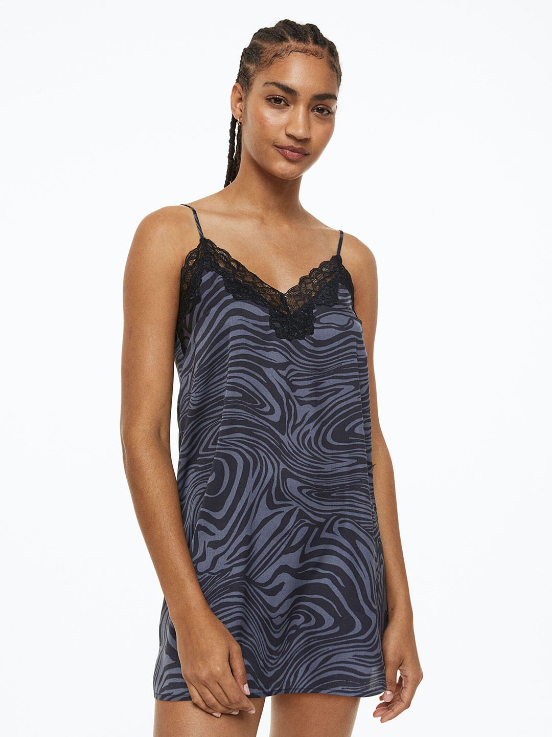 

H&M Women Printed Satin Nightslip, Purple