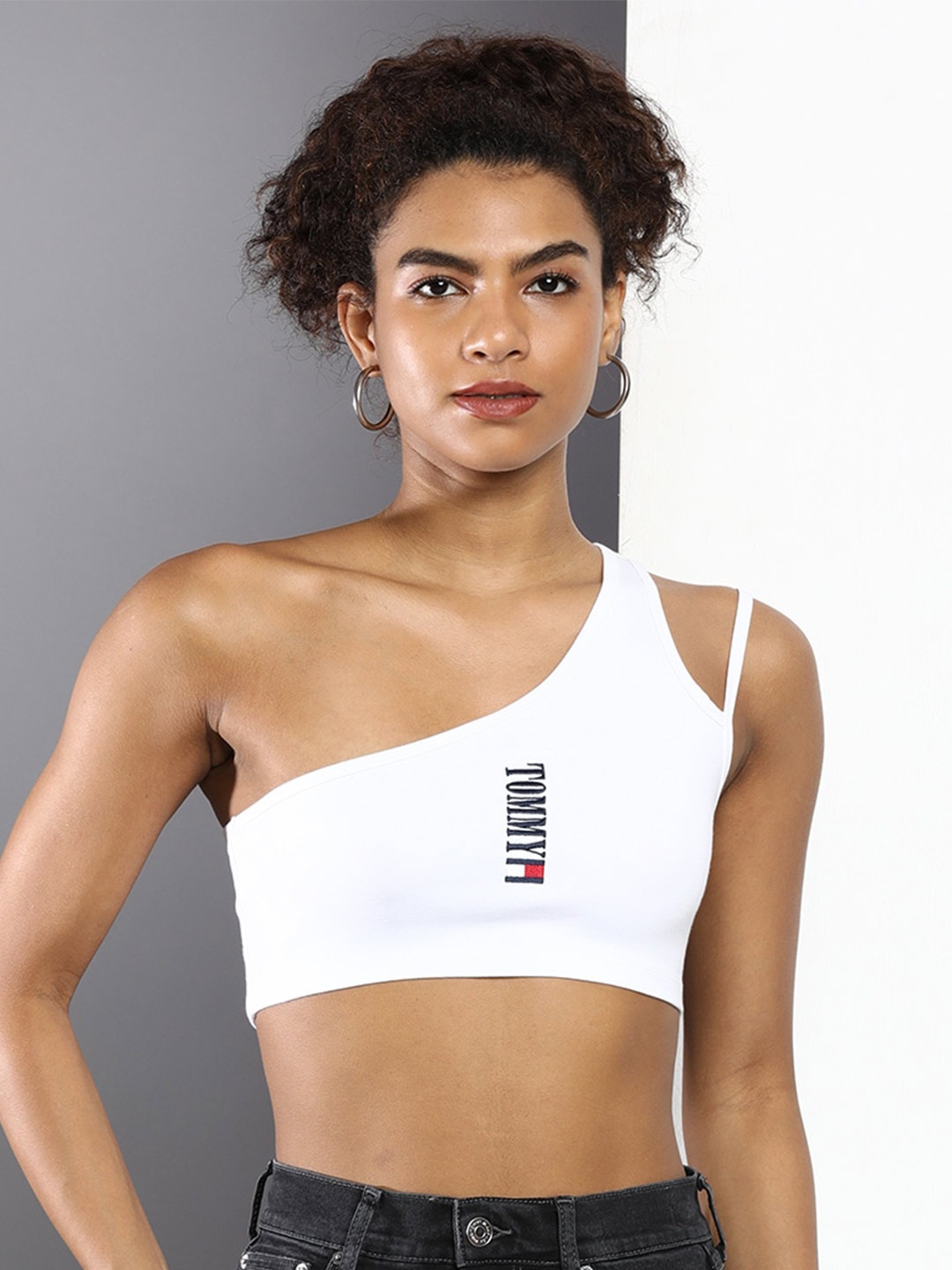 

Tommy Hilfiger One Shoulder Bralette Crop Top, White