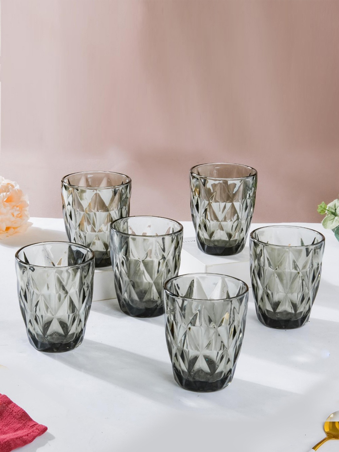 

Nestasia Set Of 6 Grey Crystal Textured Tumblers 250 ml