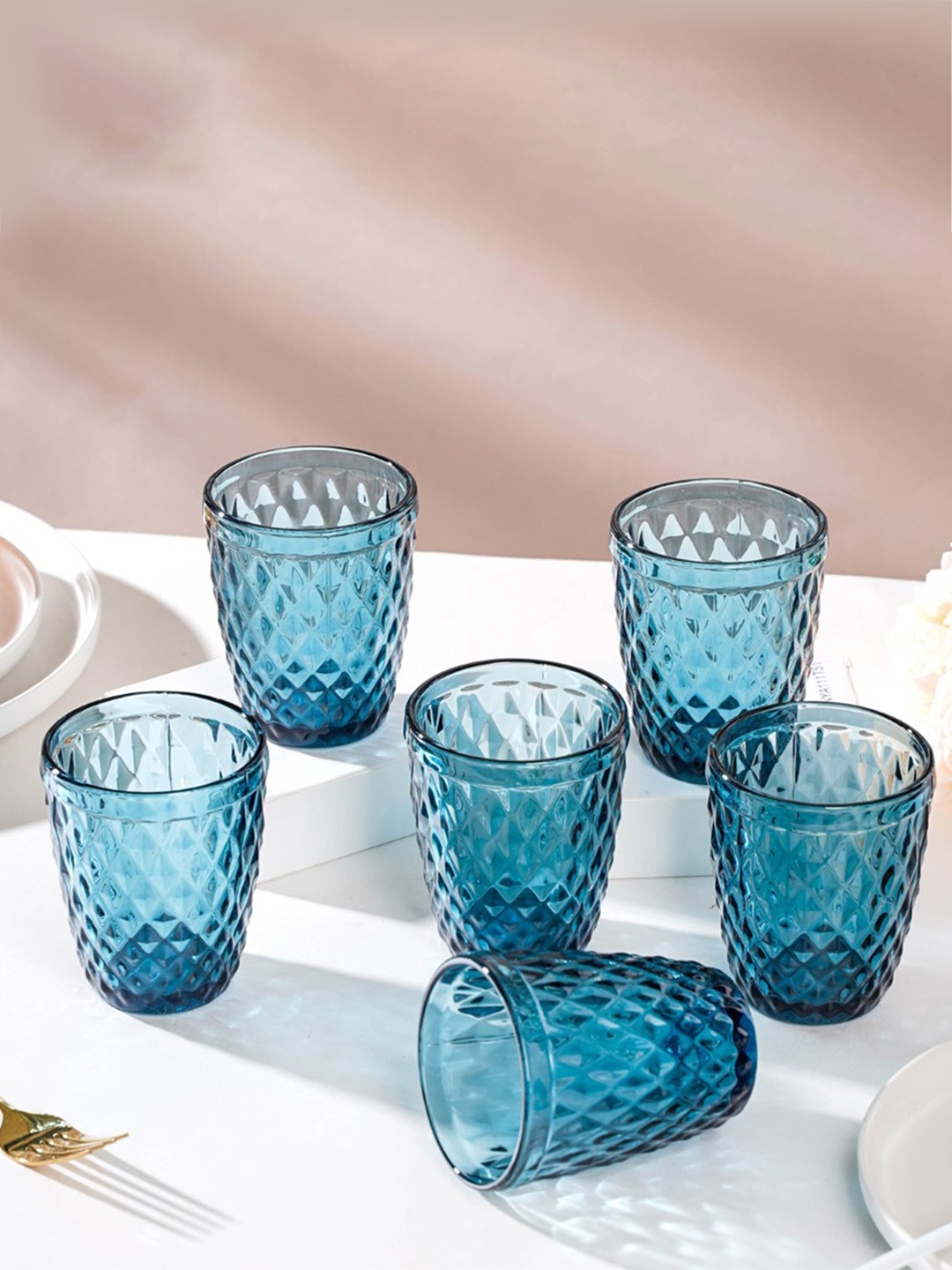 

Nestasia Set Of 6 Blue Textured Glasses - 250 ml Each