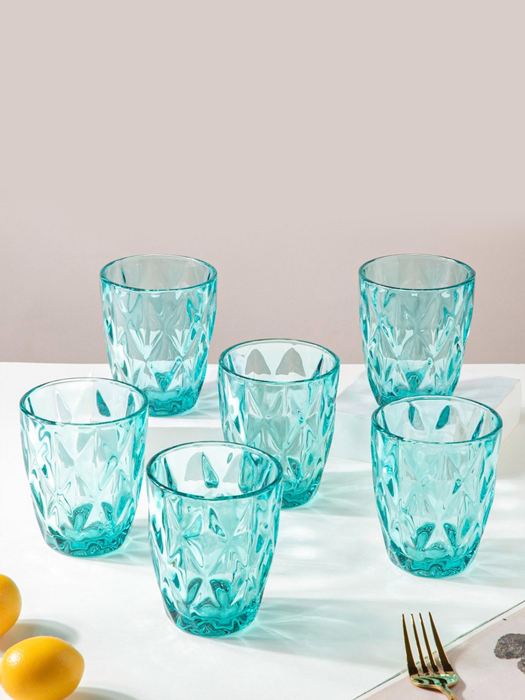 

Nestasia Set Of 6 Teal-Blue Crystal Textured Tumbler