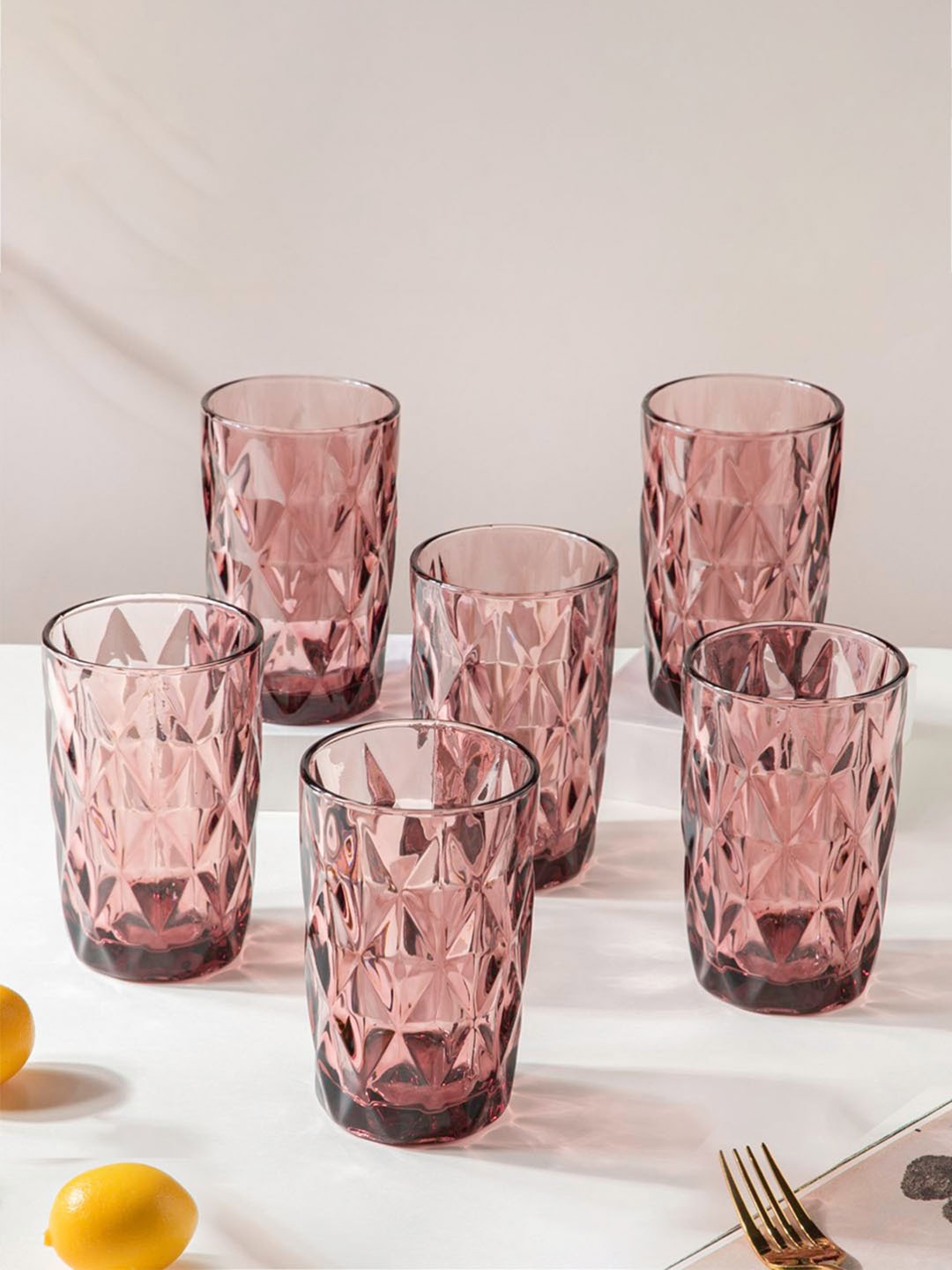 

Nestasia Set Of 6 Mauve Textured Durable Crystal Tumbler Glasses 350ml Each