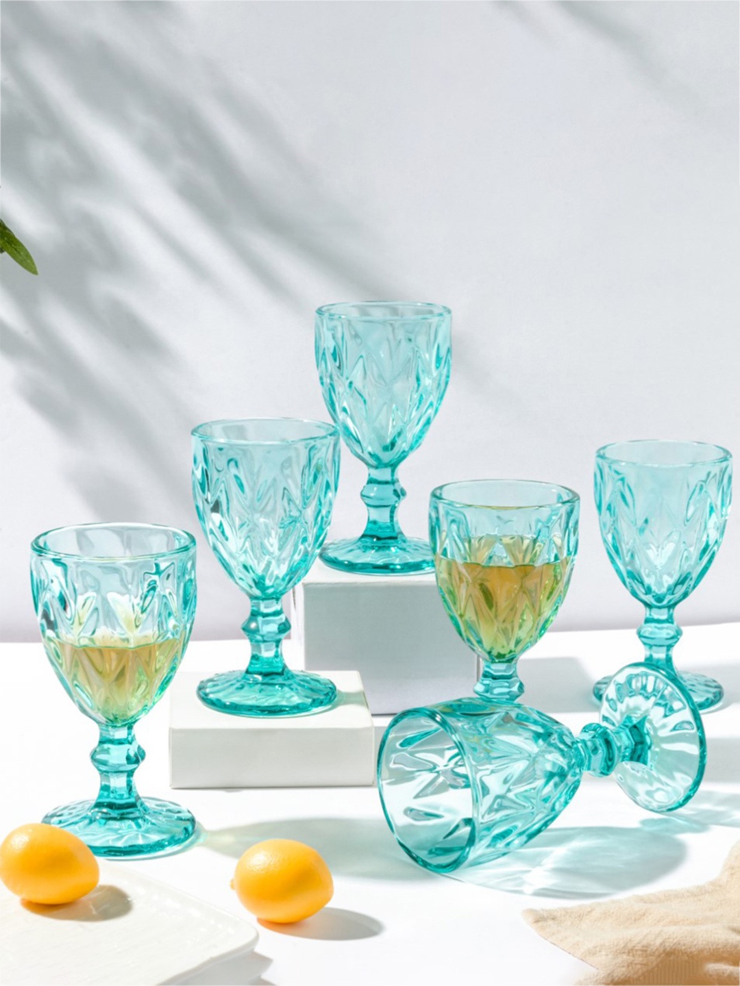 

Nestasia Set Of 6 Teal-Blue Textured Glasses 250 ml
