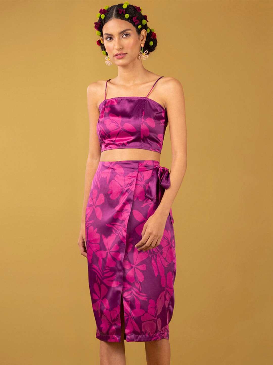 

Marigold by FableStreet Women Printed Top with Skirt Co-Ord Set, Pink