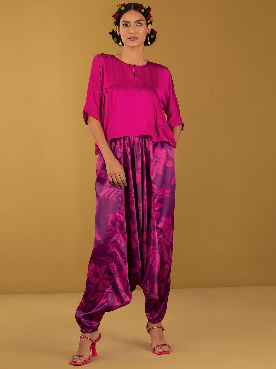

Marigold by FableStreet Women Top with Harem Pants, Pink
