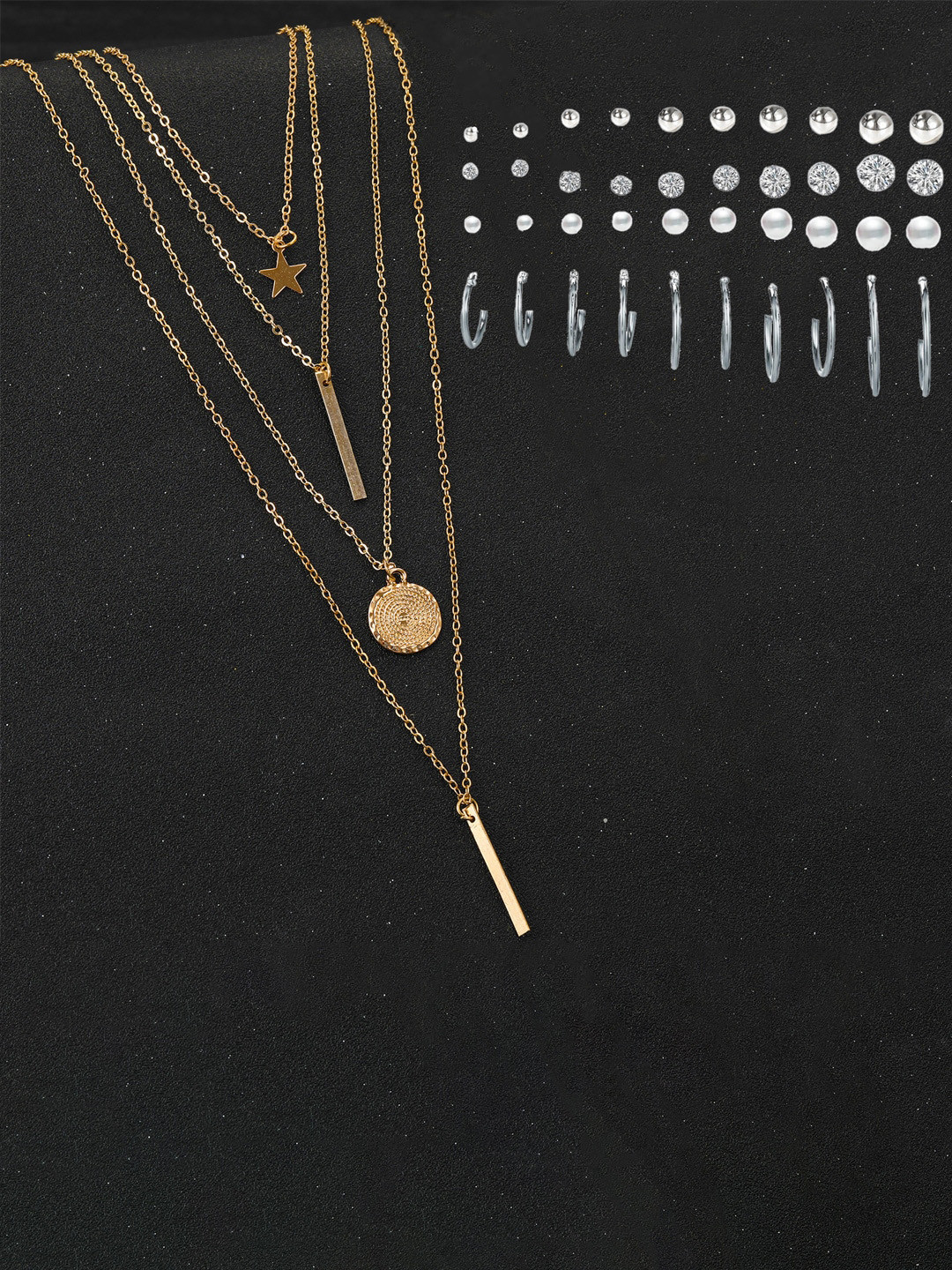 

Jewels Galaxy Gold Plated Layered Necklace & Silver Plated Set Of 20 Jewellery Set