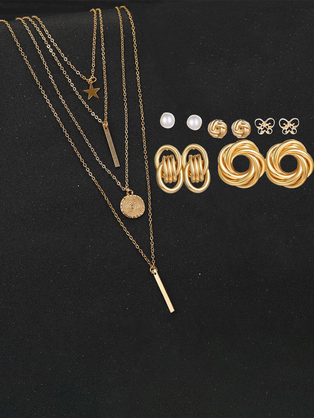 

Jewels Galaxy Set Of 6 Gold-Plated Stone Studded Layered Jewellery Set