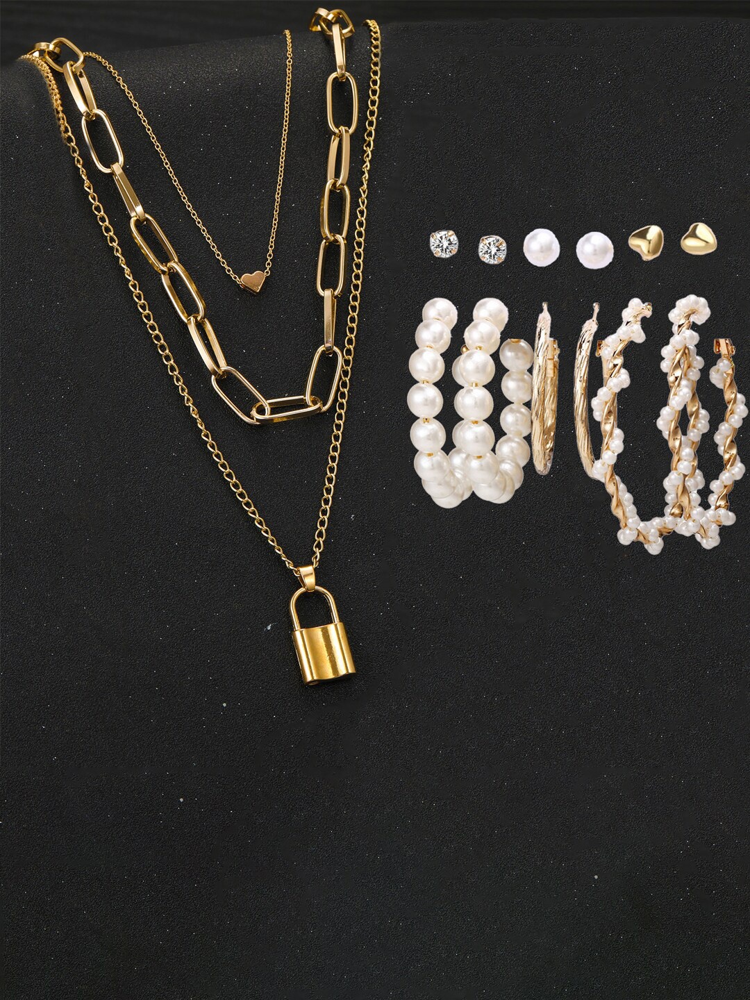 

Jewels Galaxy Set of 6 Gold-Plated Earrings & Layered Necklace
