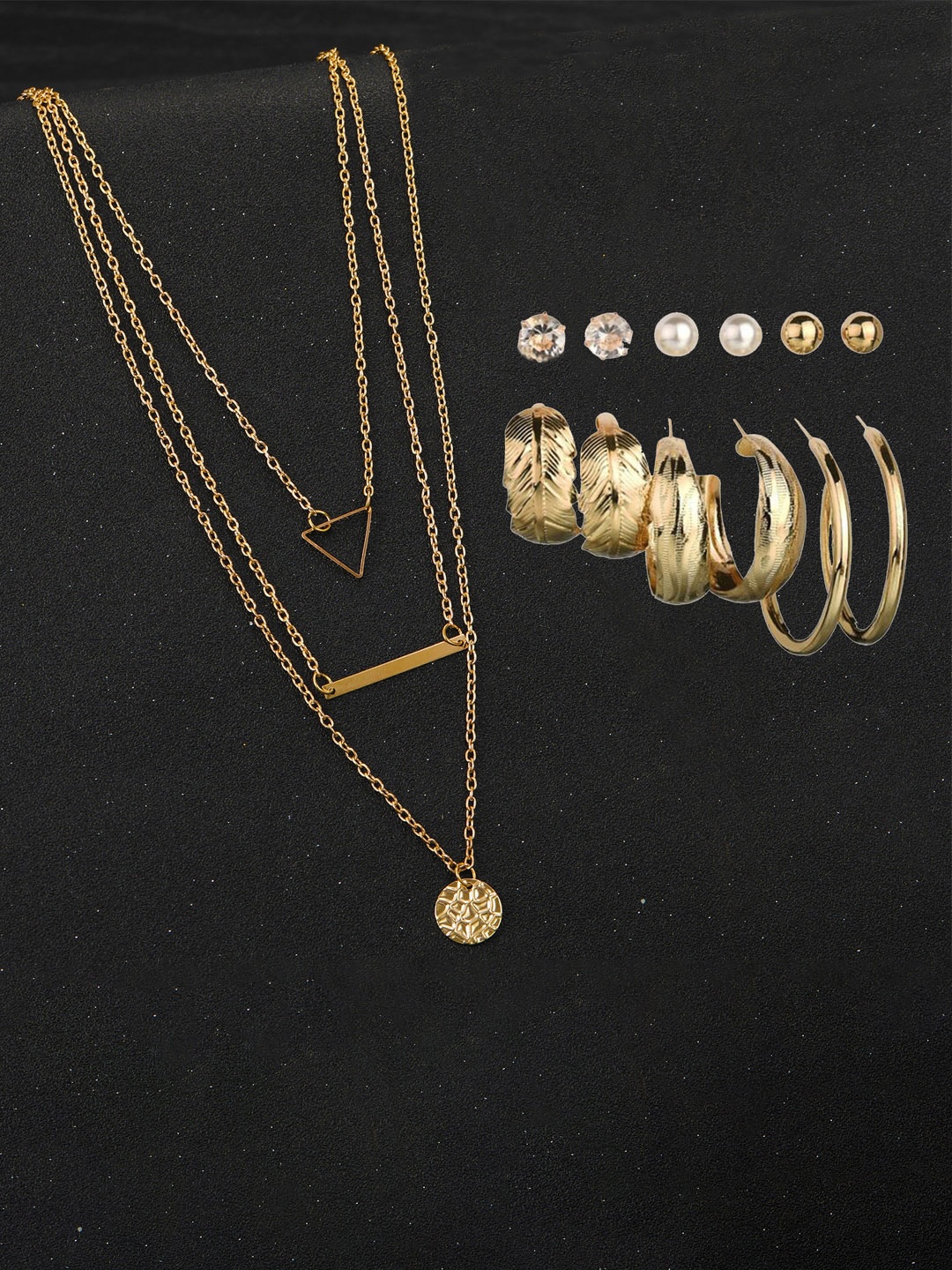

Jewels Galaxy Gold Plated Layered Necklace and Set of 6 Earrings