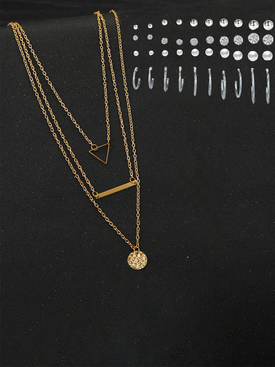 

Jewels Galaxy Set Of 20 Gold Plated Layered Necklace & Contemporary Earrings Set, White