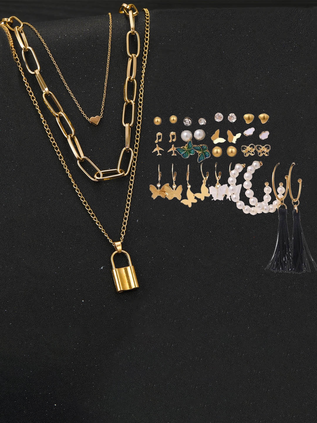 

Jewels Galaxy Set Of 17 Gold-Plated Stone Studded Layered Jewellery Set