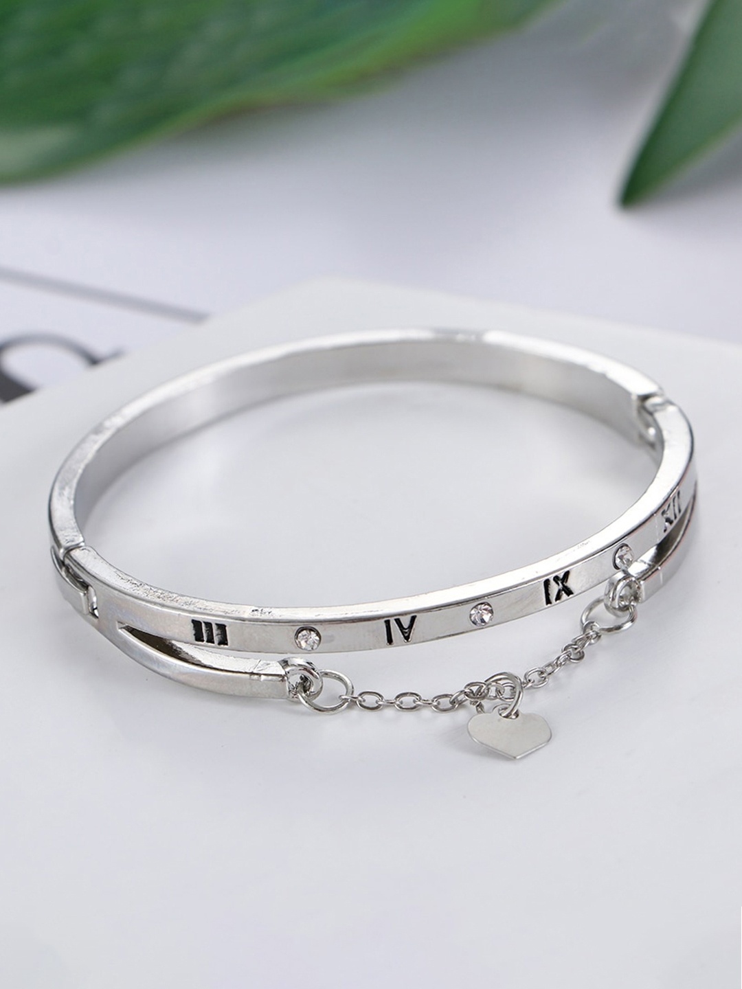 

Jewels Galaxy Women Silver-Toned Brass Silver-Plated Bangle-Style Bracelet