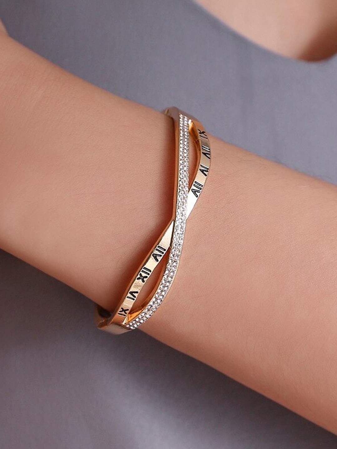 

Jewels Galaxy Women Gold-Toned & White Brass Gold-Plated Bangle-Style Bracelet