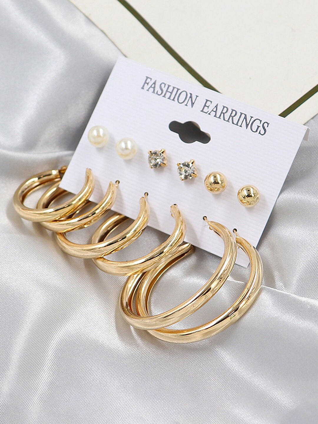 

Jewels Galaxy Women Gold-Plated Layered Necklace & Set Of 6 Studs and Hoop Earrings, White