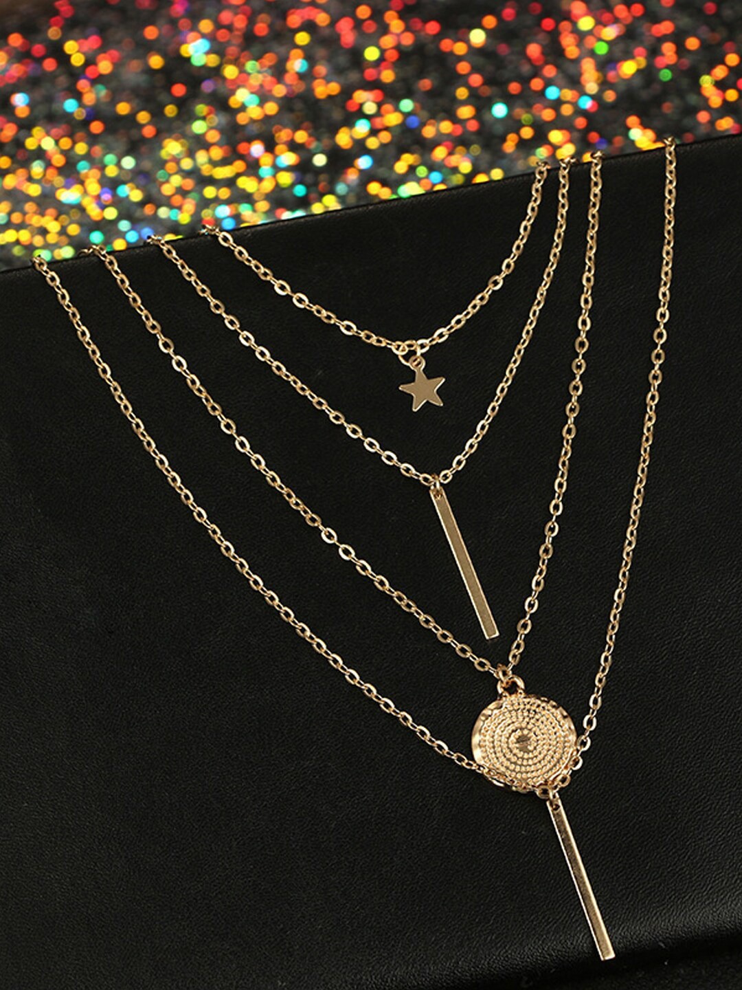 

Jewels Galaxy Gold Plated Layered Necklace and Silver Plated Set of 6 Earrings