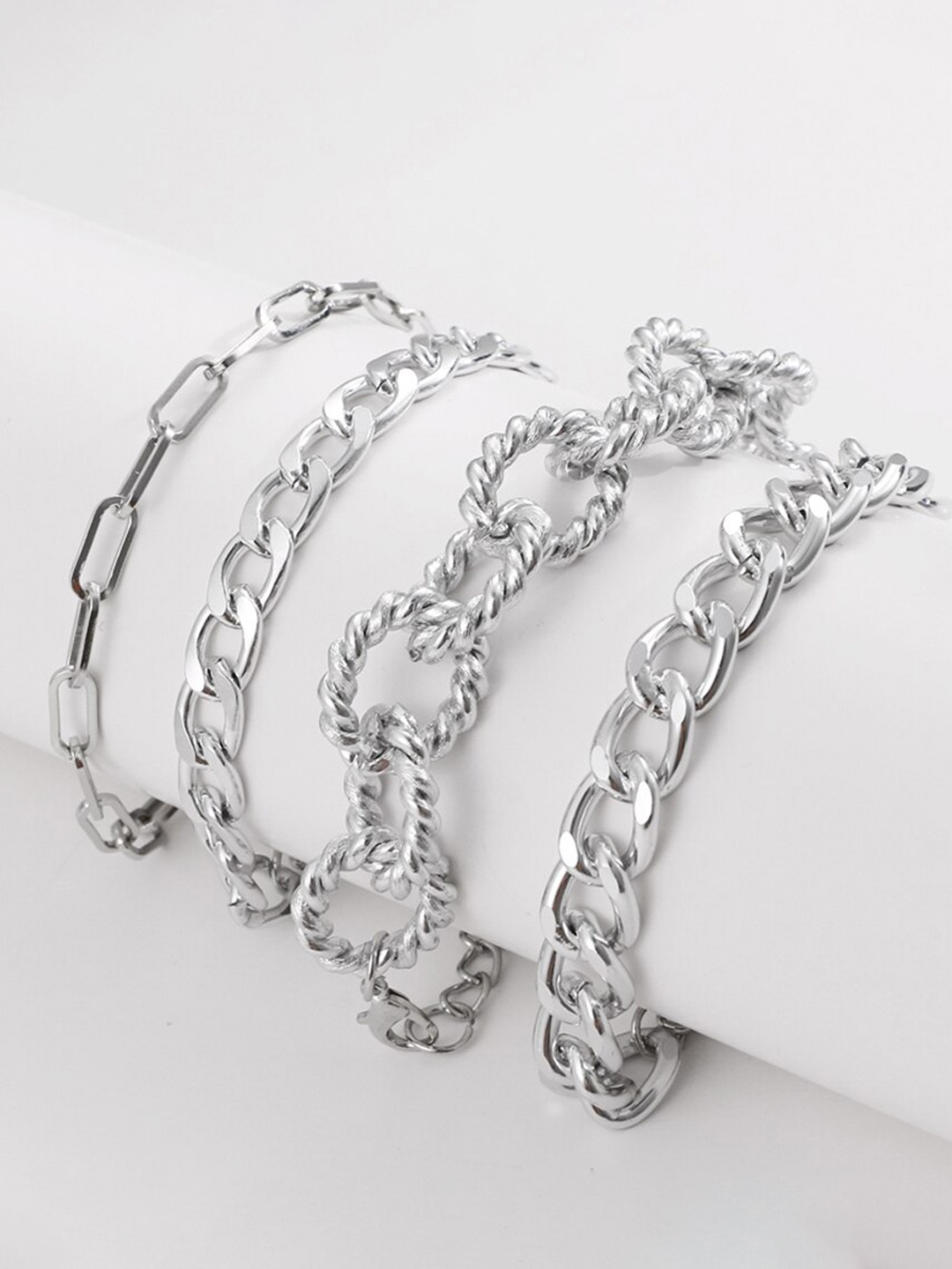 

Jewels Galaxy Women 4 Silver-Toned Silver-Plated Link Bracelet