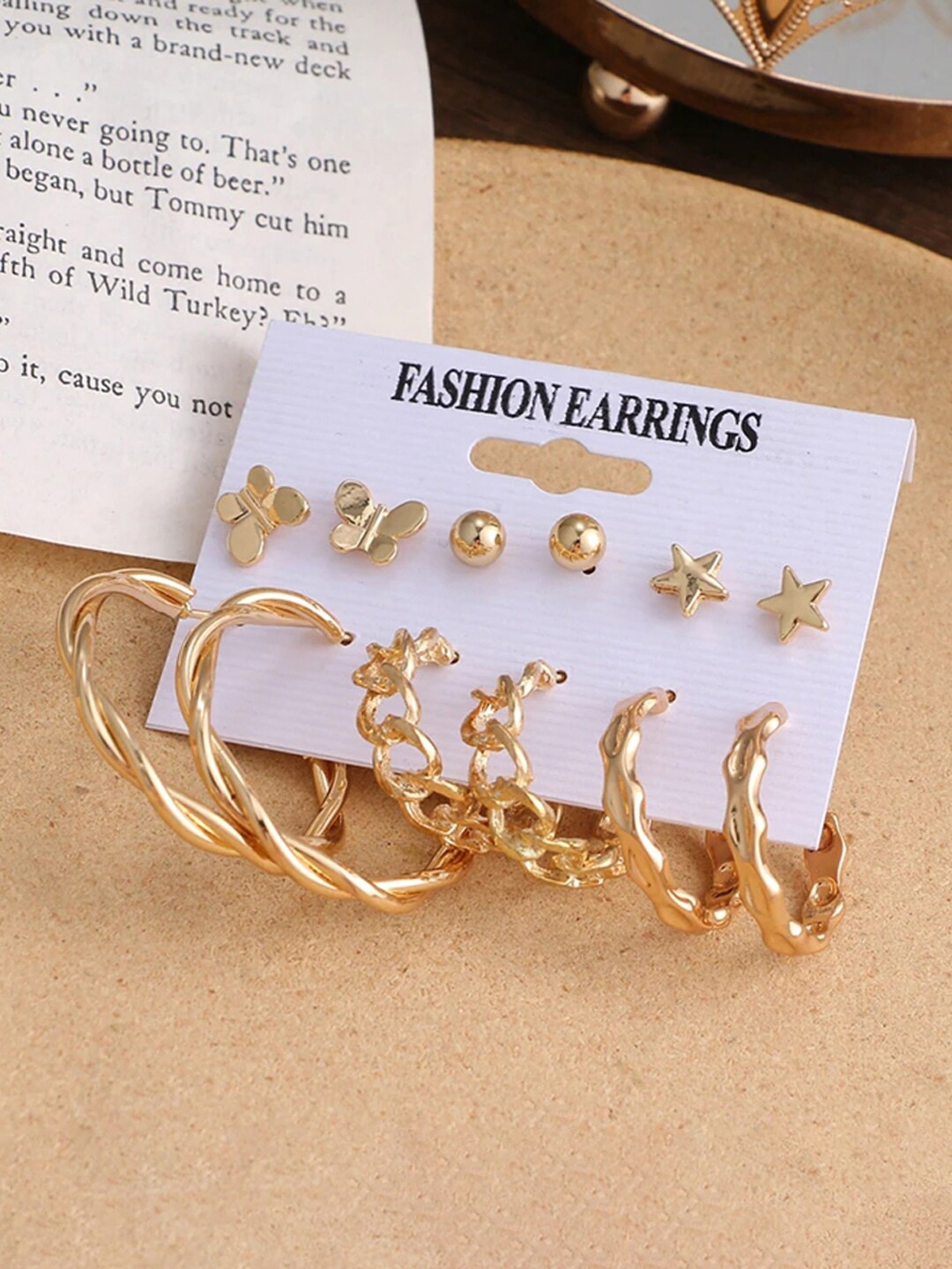 

Jewels Galaxy Gold Plated Layered Necklace and Set of 6 Earrings